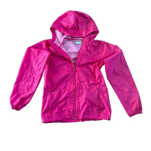 Columbia Windbreaker Womens Medium Hot Pink with Hood Full Zip Jacket Shell - Picture 1 of 9